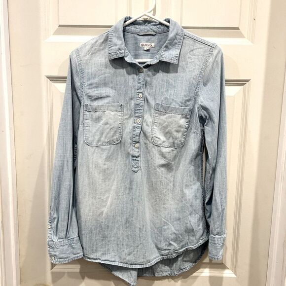Merona Denim Chambray Washed Out Popover Shirt size Medium Western Coastal - Picture 1 of 6